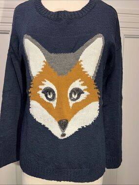 Animal FOX Sweater-New Direction Navy Sweater with Sequins on face